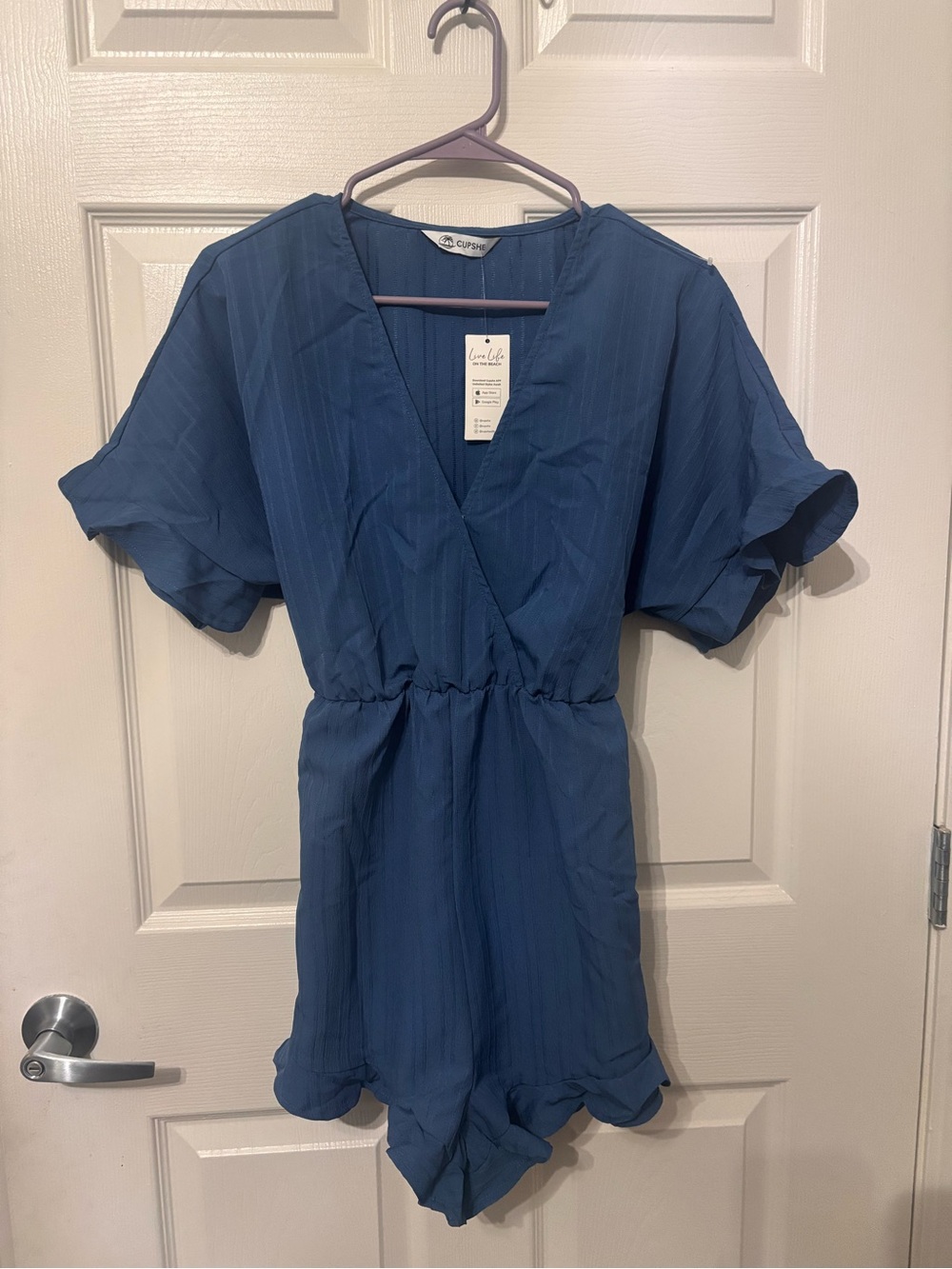 NWT Cupshe Blue V-Neck Romper with Textured Stripe